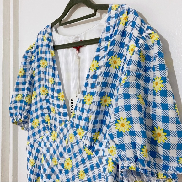 Staud Milla Gingham Daisy Mini Dress Size 16 NWT - Picture 5 of 15